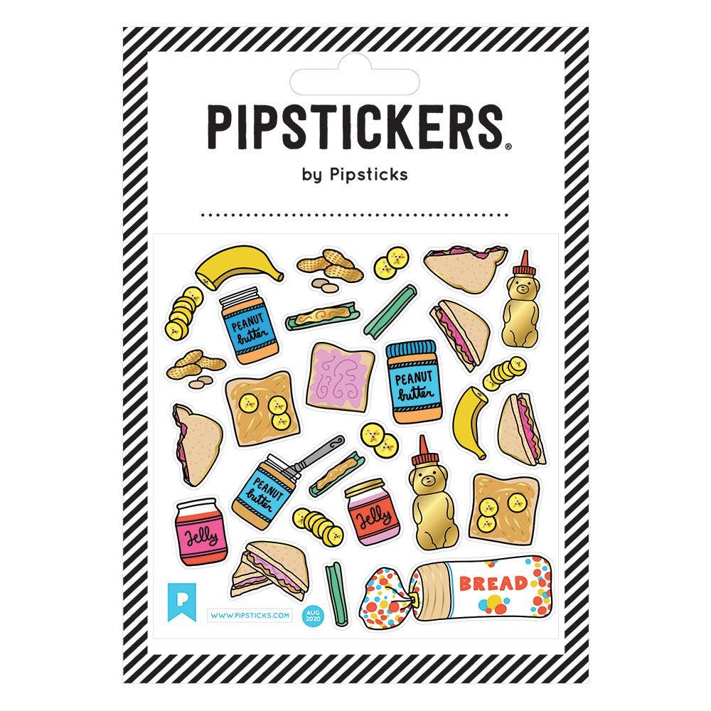 Spread the Love: PipStickers gift package featuring food, teddy bear, and button designs with holographic silver foil accents on clear backing. Unique PVC stickers with Pipsticks manifesto included.