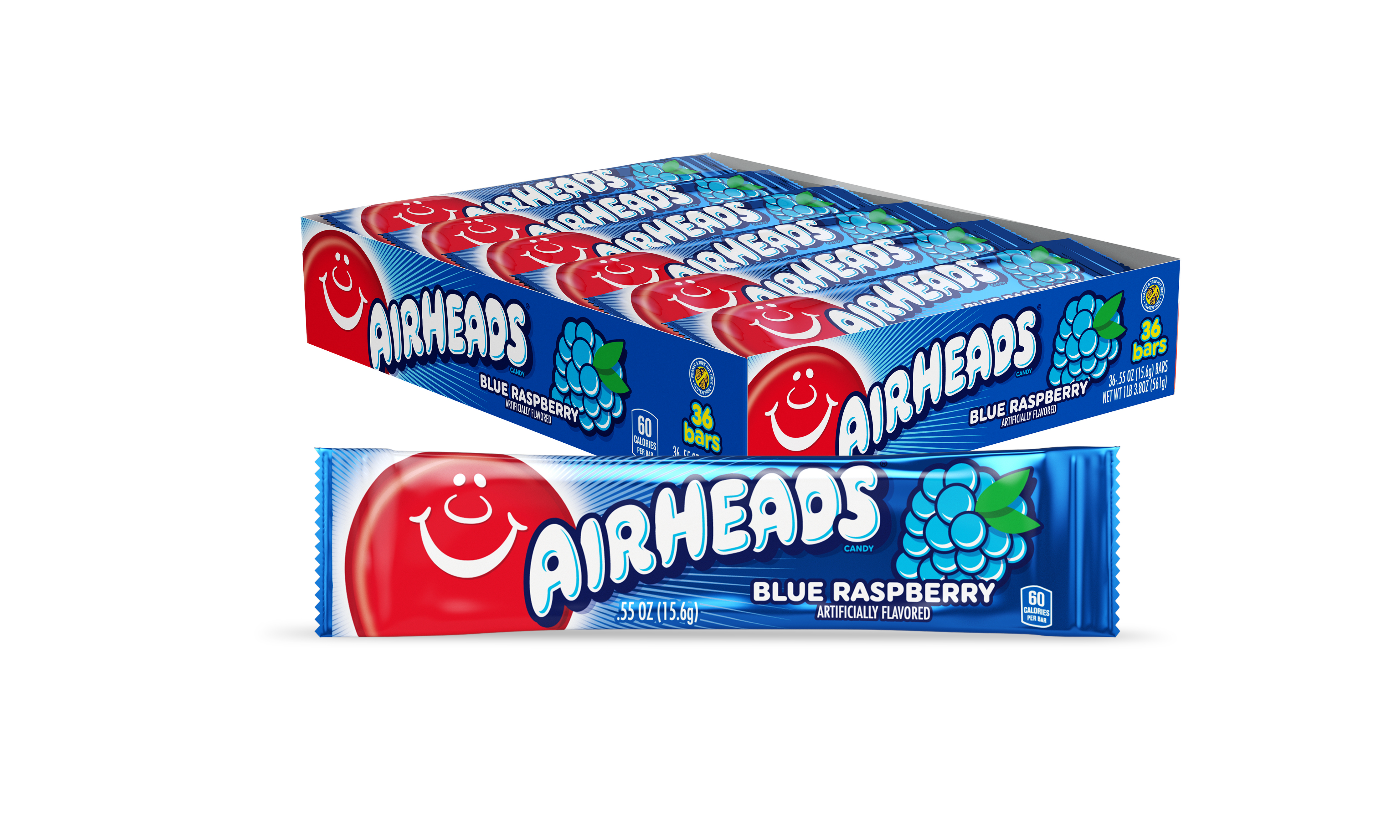 Airheads Bars Blue Raspberry, .55oz Bars, 36t Case