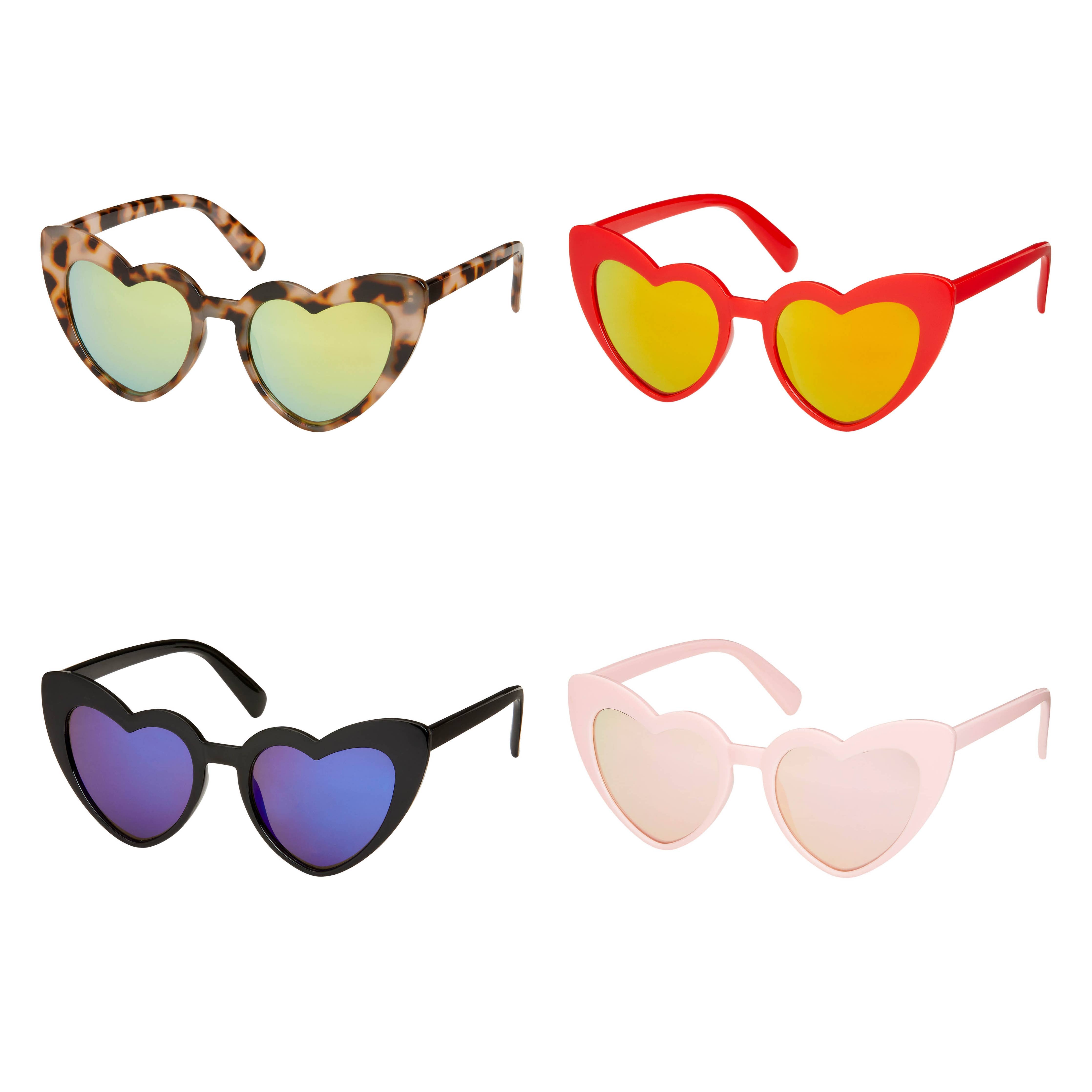 1966 - Rose- Angled Heart Mirrored Lens Women's Sunglasses