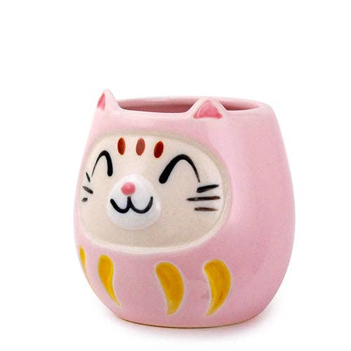 Japanese Daruma Cat Yunomi Style Tea Mug Reactive Glaze 10 f