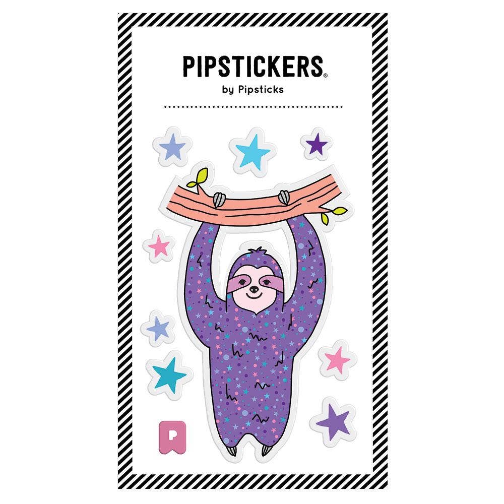 A whimsical Big Puffy Sloth sticker, featuring a purple sloth adorned with stars and dots. Perfect for decorating laptops, notebooks, and gifts. Measures 4'' x 6'' and 5mm thick.