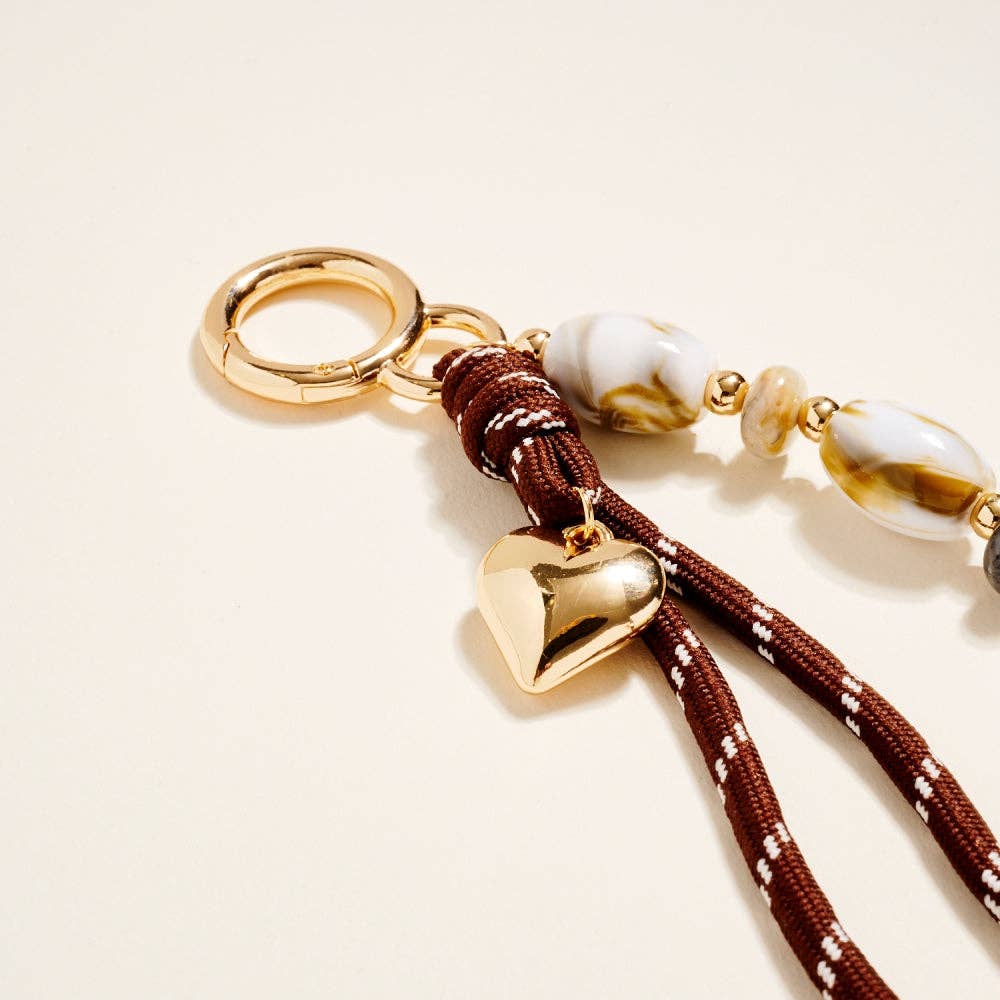 8 Inch Marbled Bead Heart Rope Keychain Bag Charm