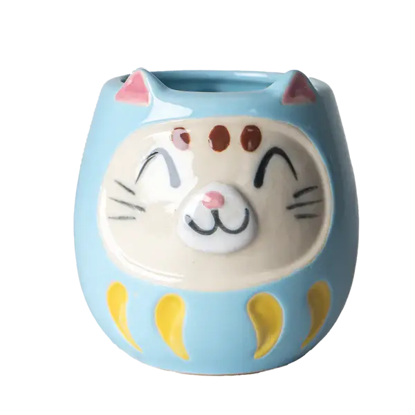 Japanese Daruma Cat Yunomi Style Tea Mug Reactive Glaze