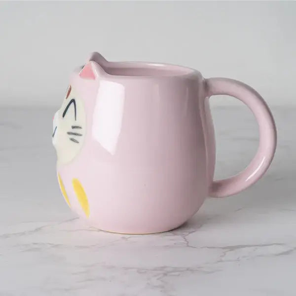 Japanese Daruma Cat Yunomi Style Tea Mug Reactive Glaze 10 f