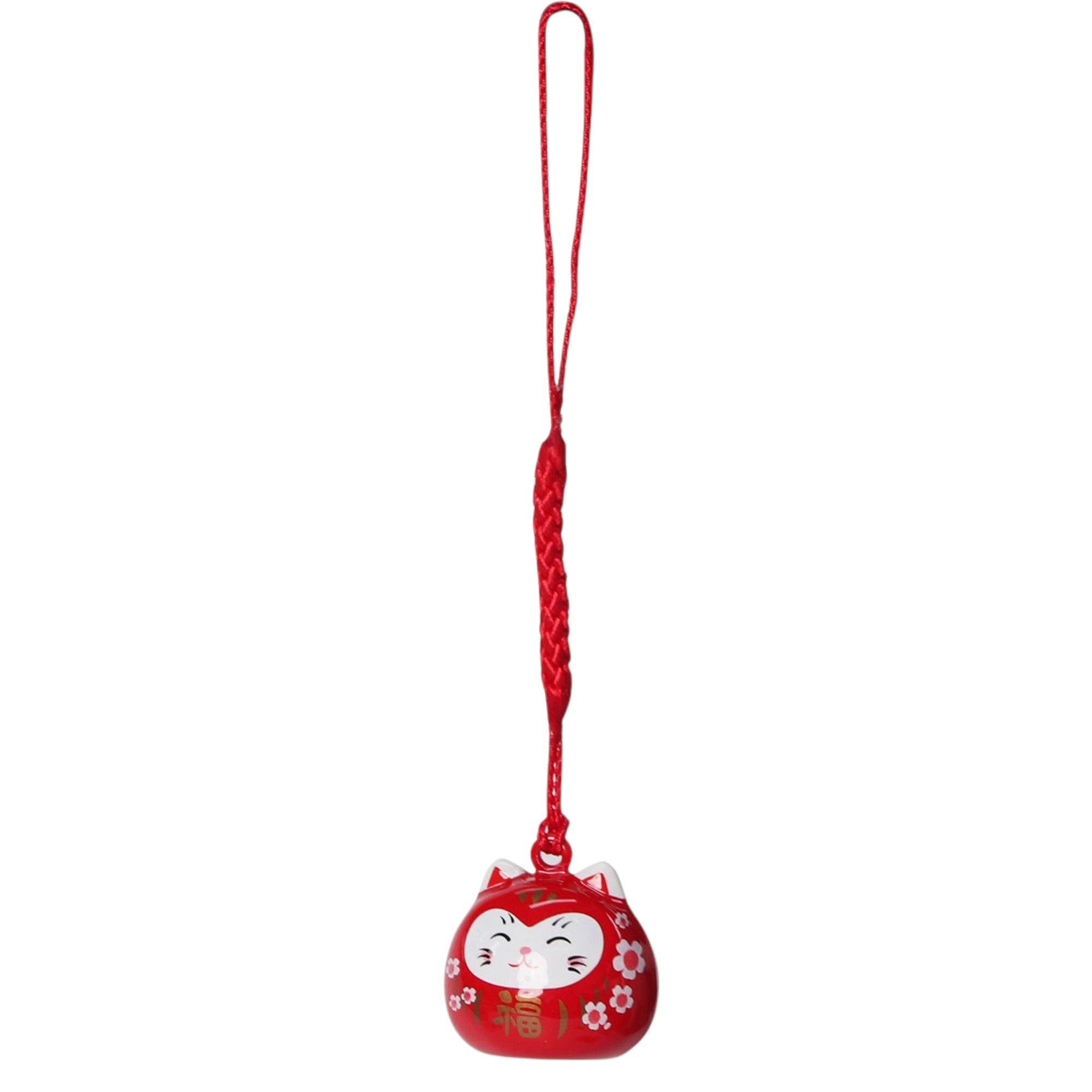 3 Piece Pack 4"L Daruma Cat Netsuke Bell Hanging Charm (1/180)