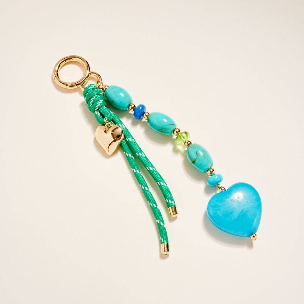 8 Inch Marbled Bead Heart Rope Keychain Bag Charm