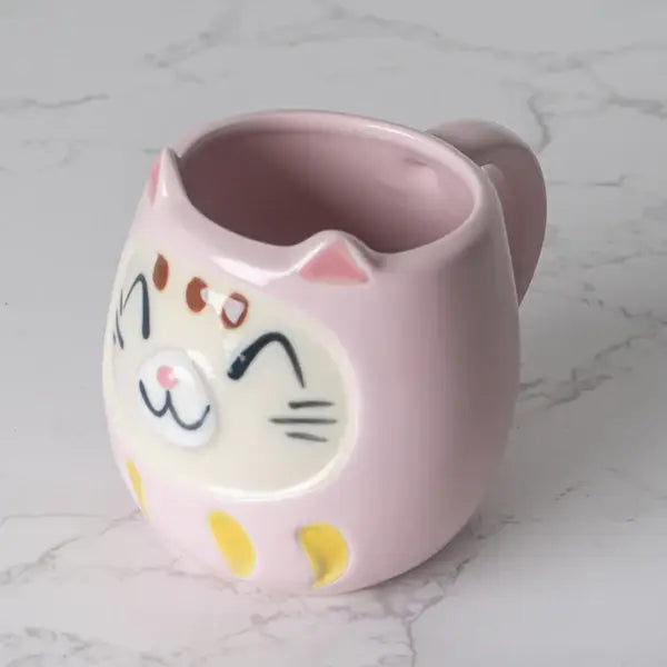 Japanese Daruma Cat Yunomi Style Tea Mug Reactive Glaze 10 f