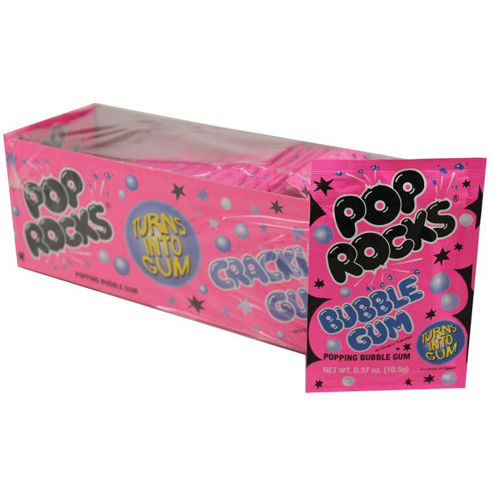 A pink box of Pop Rocks candy, a nostalgic treat with gas-filled crystals that pop in your mouth. Perfect for candy tables or treat bags.