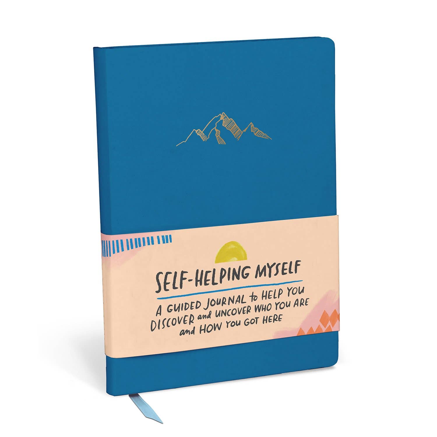 A guided journal titled Self-Helping Myself featuring evocative prompts, questions, and illustrations for self-exploration. Faux leather cover, 160 pages, full-color art, and ribbon marker included.