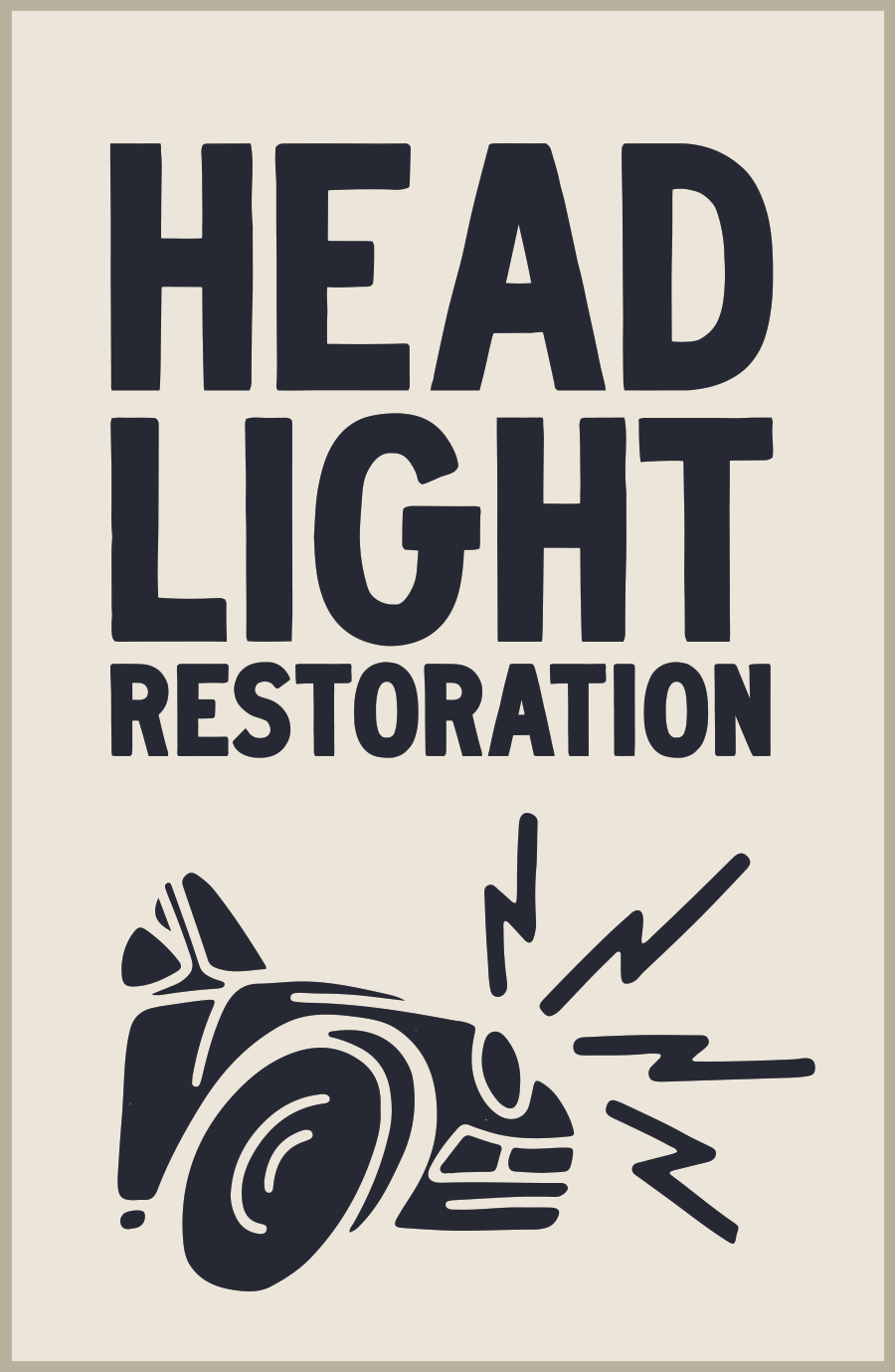 A sign featuring a car and camera graphics, with black letters f, a, and z on white. Promotes Gloss's Headlight Restoration service for clear, dance-worthy headlights.