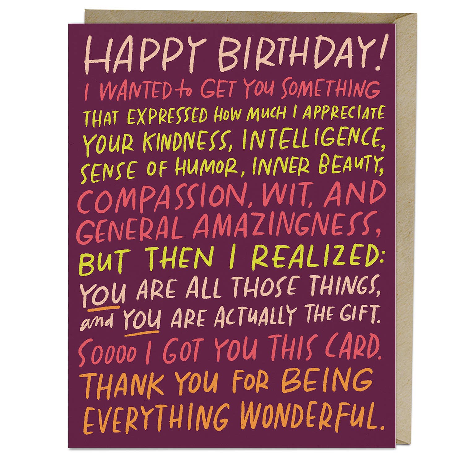 Illustrated purple birthday card with yellow text, perfect for special individuals. A2 size, blank heavyweight stock, includes kraft envelope. Ideal for unique gift-giving moments.