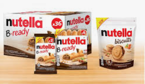 A group of Nutella B-ready 44g snack boxes, showcasing tasty Nutella in crispy wafer form. Convenient and perfect for on-the-go indulgence.