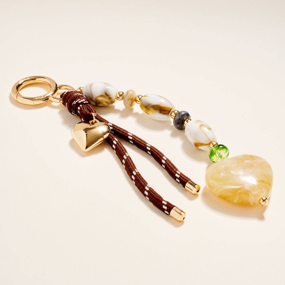 8 Inch Marbled Bead Heart Rope Keychain Bag Charm