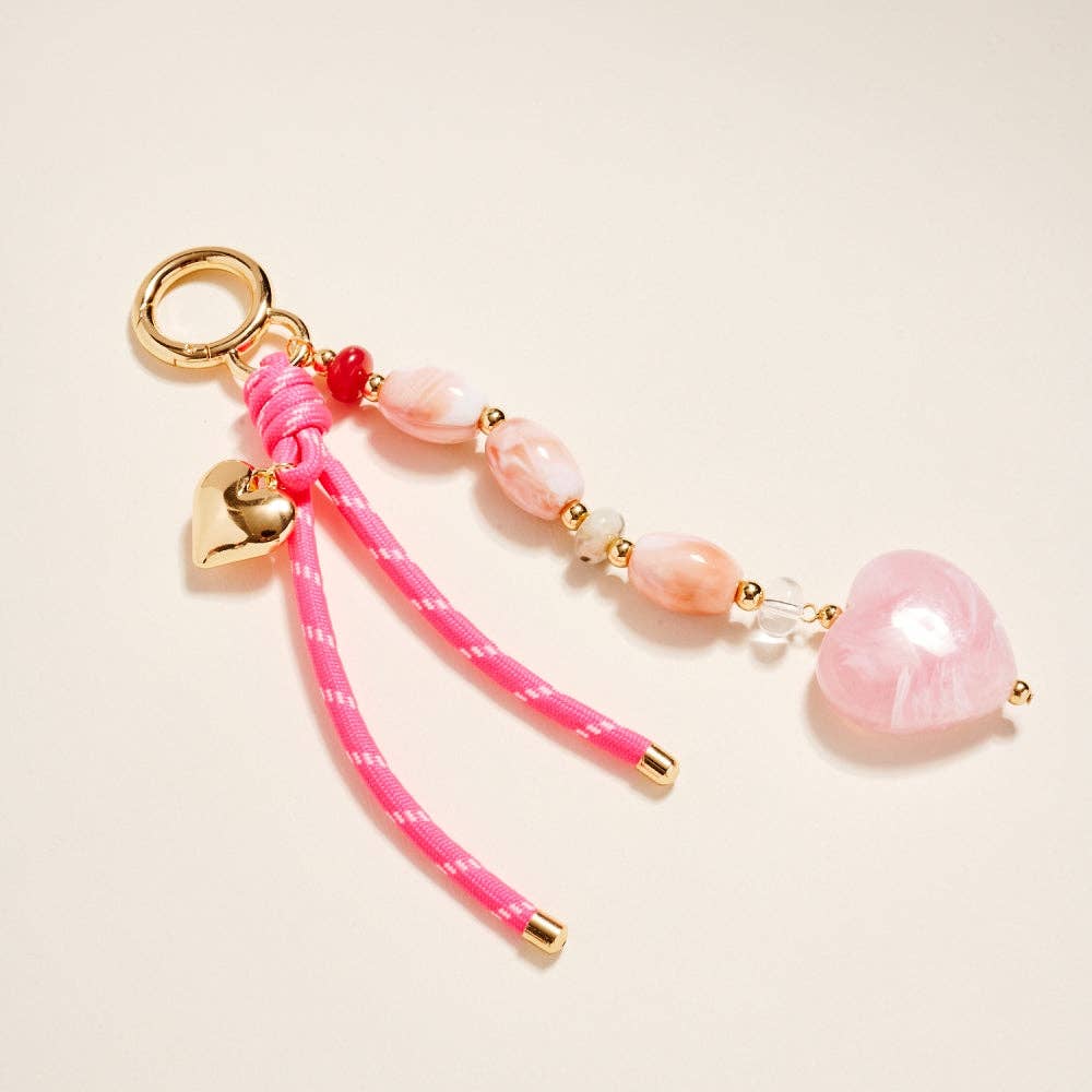 8 Inch Marbled Bead Heart Rope Keychain Bag Charm