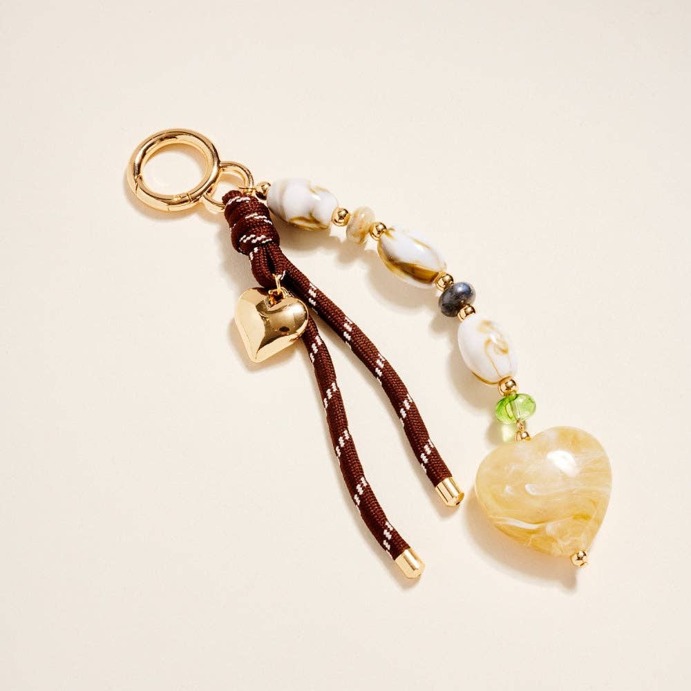 8 Inch Marbled Bead Heart Rope Keychain Bag Charm