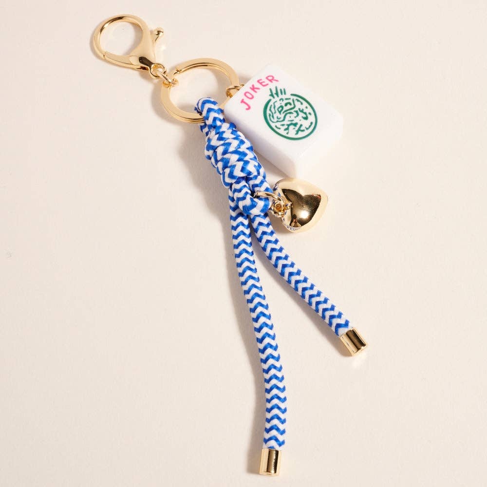 Mahjong Tile Puffy Heart Cord Keychain Bag Charm
