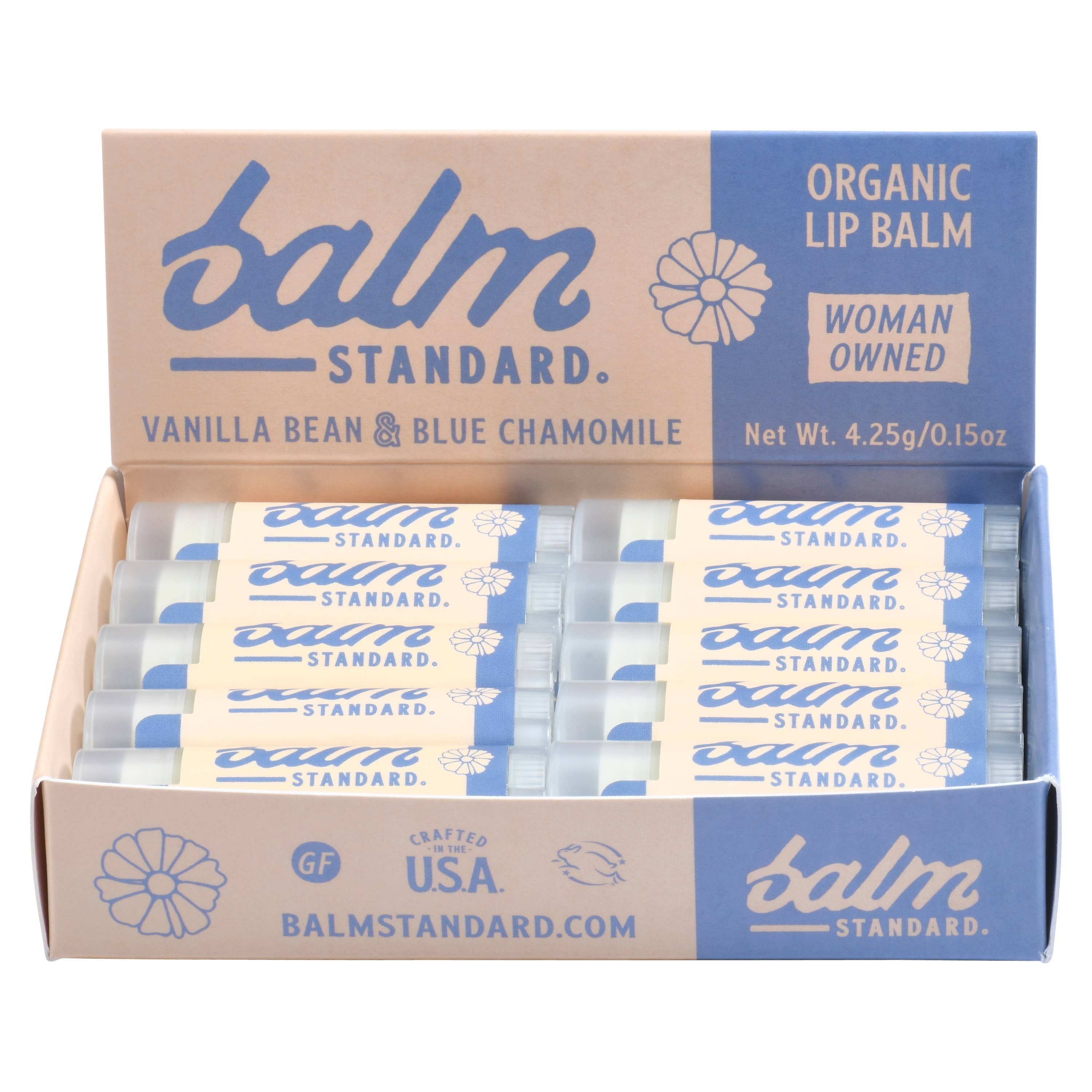 Vanilla Bean & Blue Chamomile Lip Balm 20 Unit Display Box