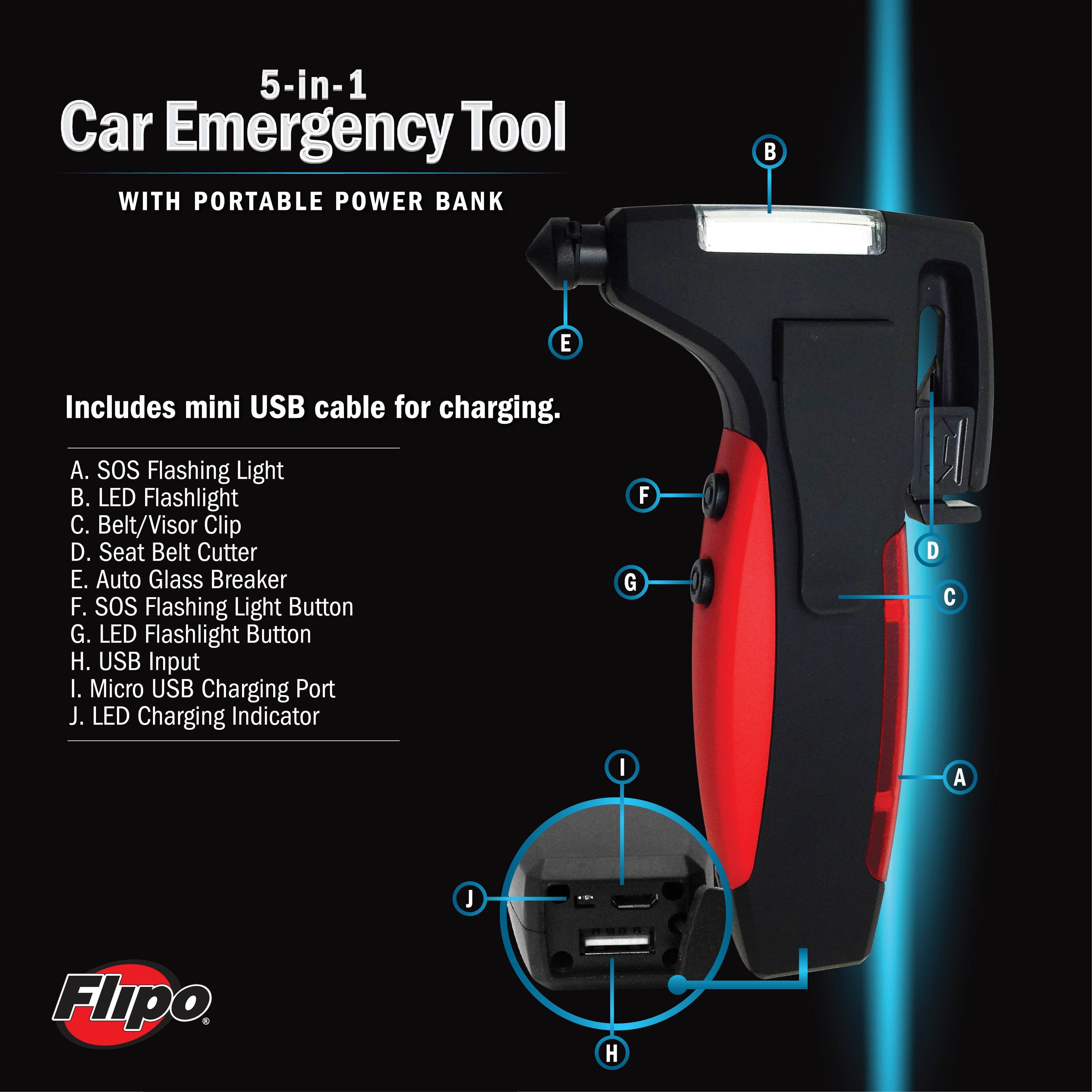 5-In-1 Emergency Car Escape Tool With Portable Power Bank