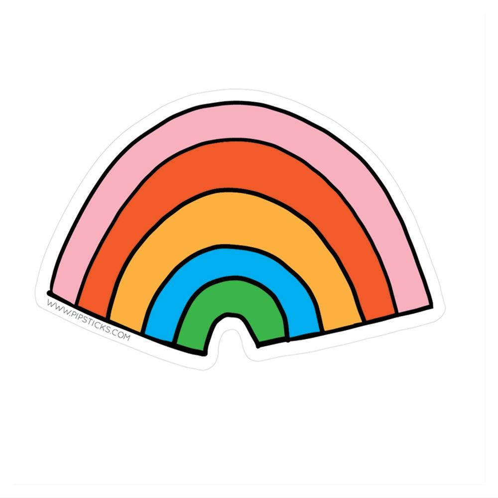 Rainbow Vinyl sticker featuring a rainbow drawing, clipart design, and cartoon face on white background. Unique PipStickers gift for sticker enthusiasts.