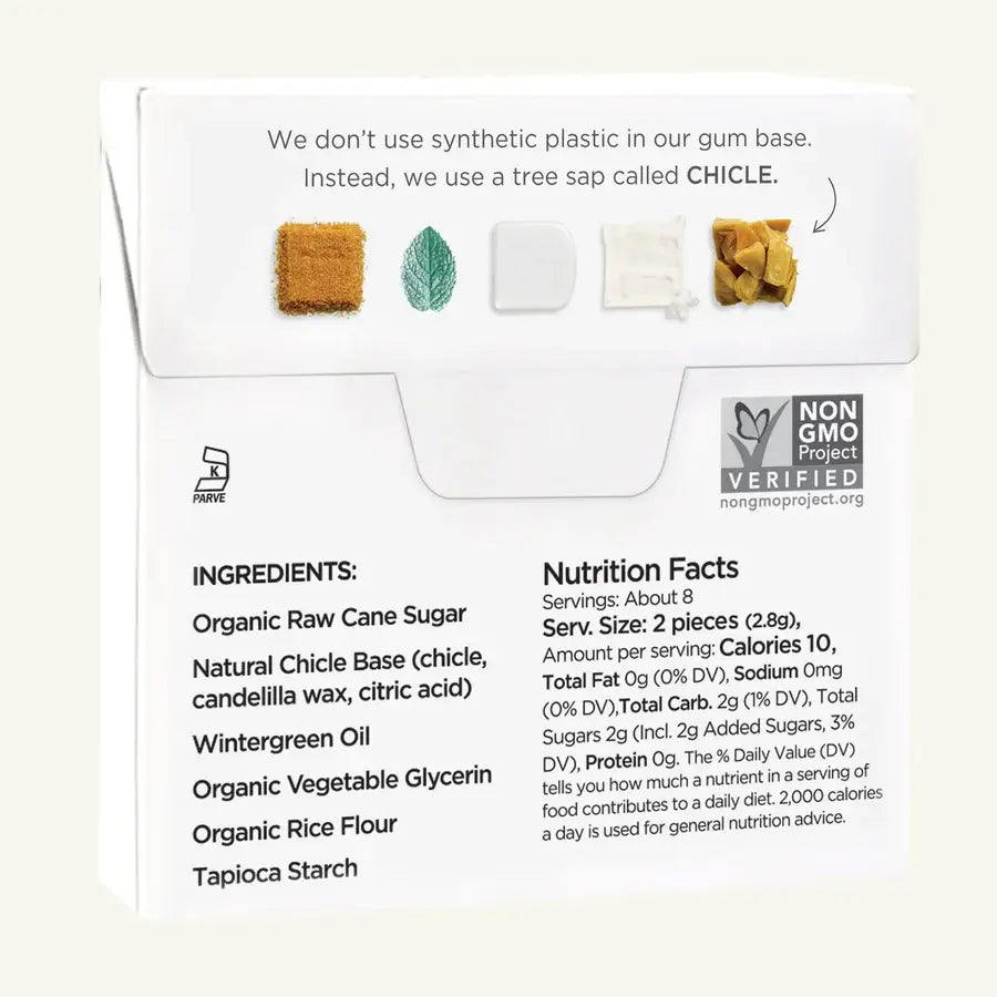 Wintergreen Chewing Gum - Natural + Plastic-Free | 6 Pack