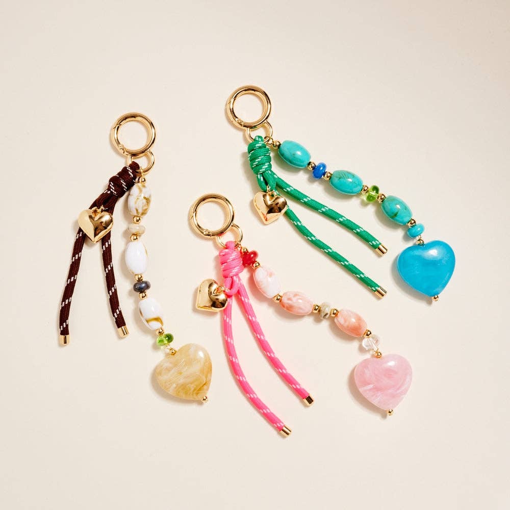 8 Inch Marbled Bead Heart Rope Keychain Bag Charm