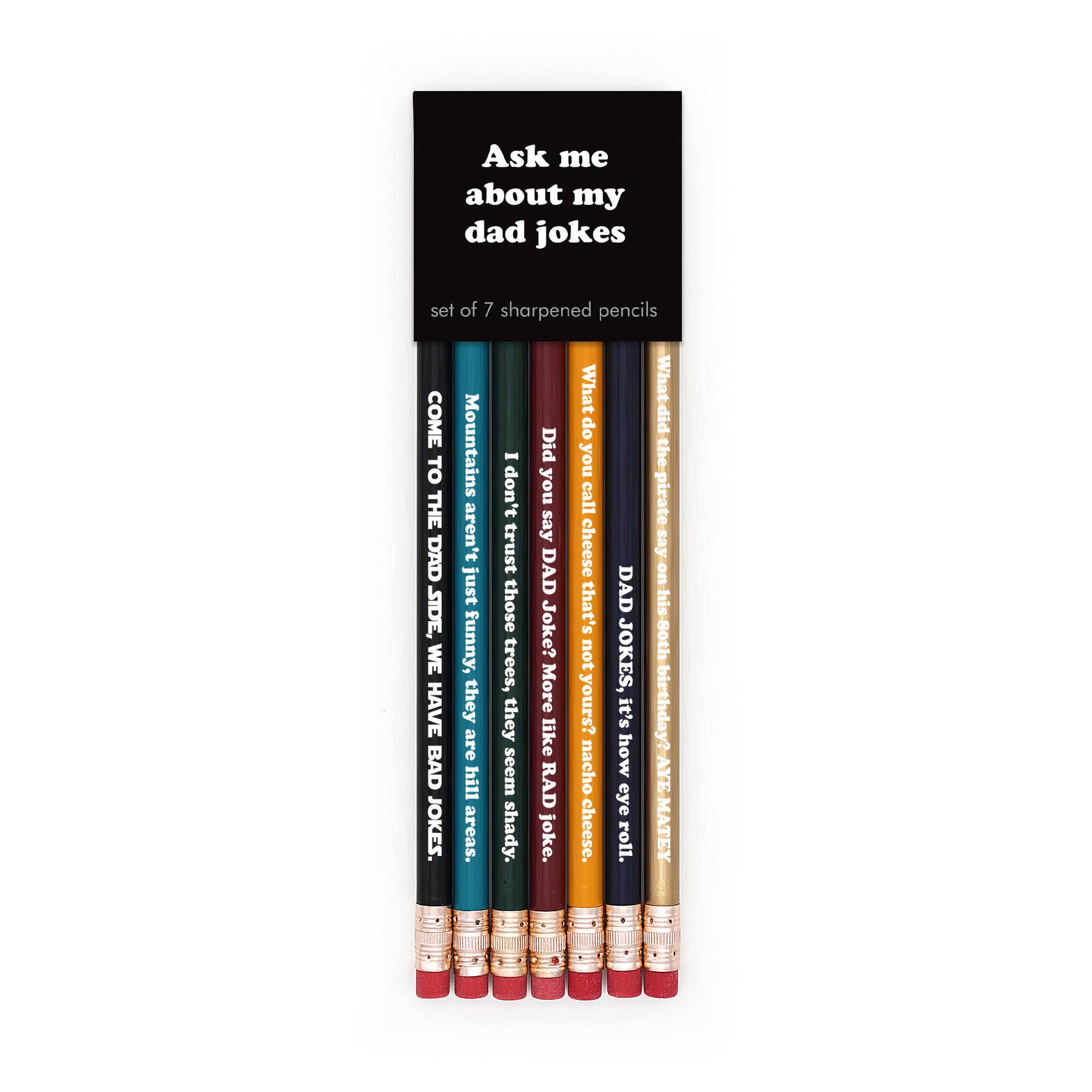 A group of Alexa, Bring Me More Cats pencil sets displayed in a kraft box. Includes 48 quotable pencils with various fun and motivational phrases.