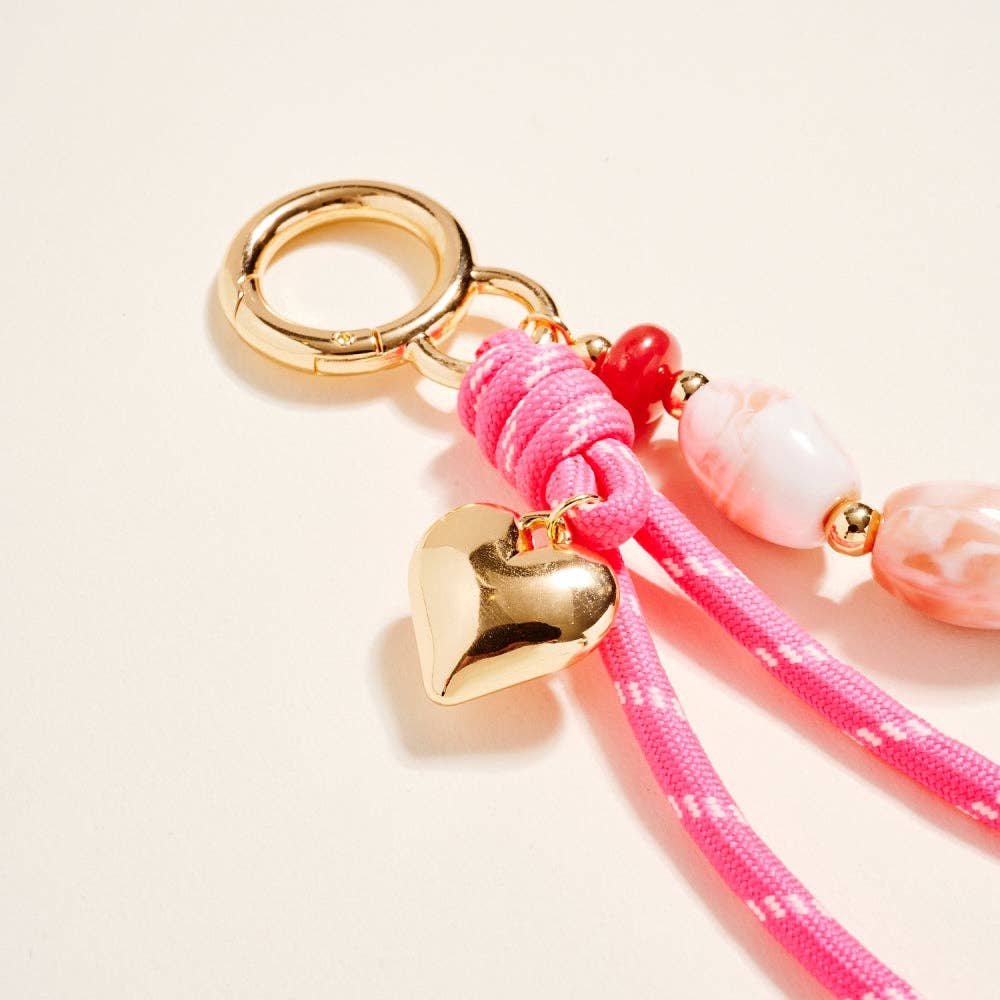8 Inch Marbled Bead Heart Rope Keychain Bag Charm