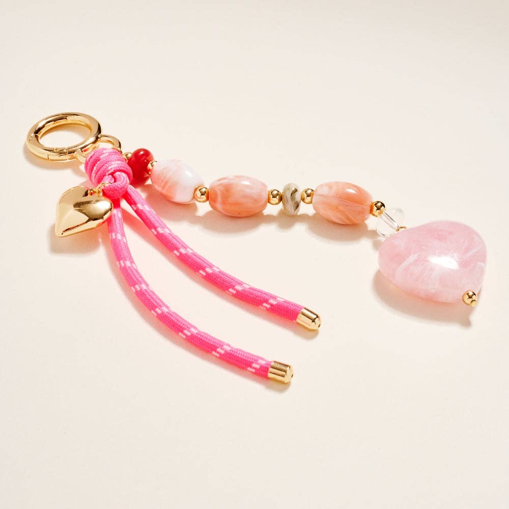 8 Inch Marbled Bead Heart Rope Keychain Bag Charm