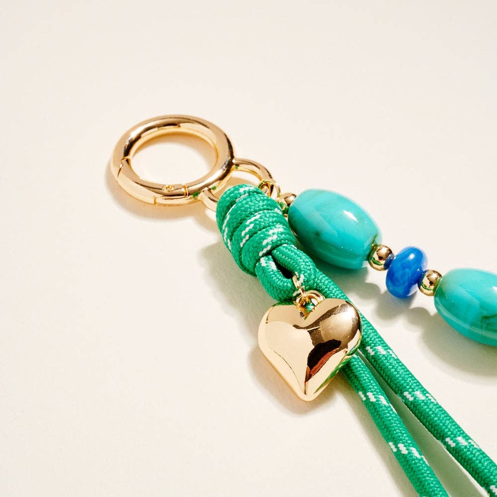 8 Inch Marbled Bead Heart Rope Keychain Bag Charm