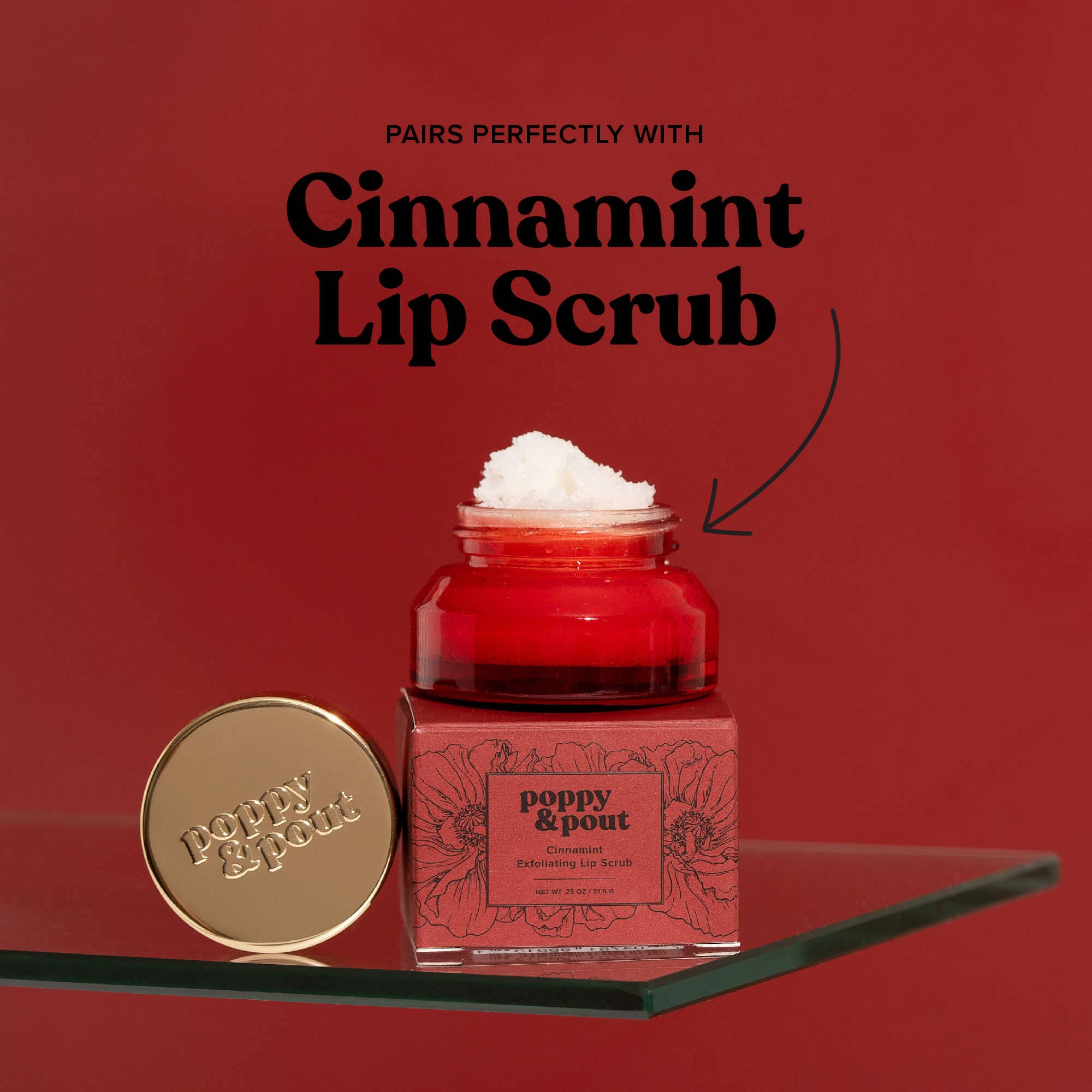 Cinnamint Lip Balm with gold coin, red jar, and tester. Handmade in Idaho with natural ingredients. USDA organic coconut oil. Leaping Bunny certified cruelty-free.