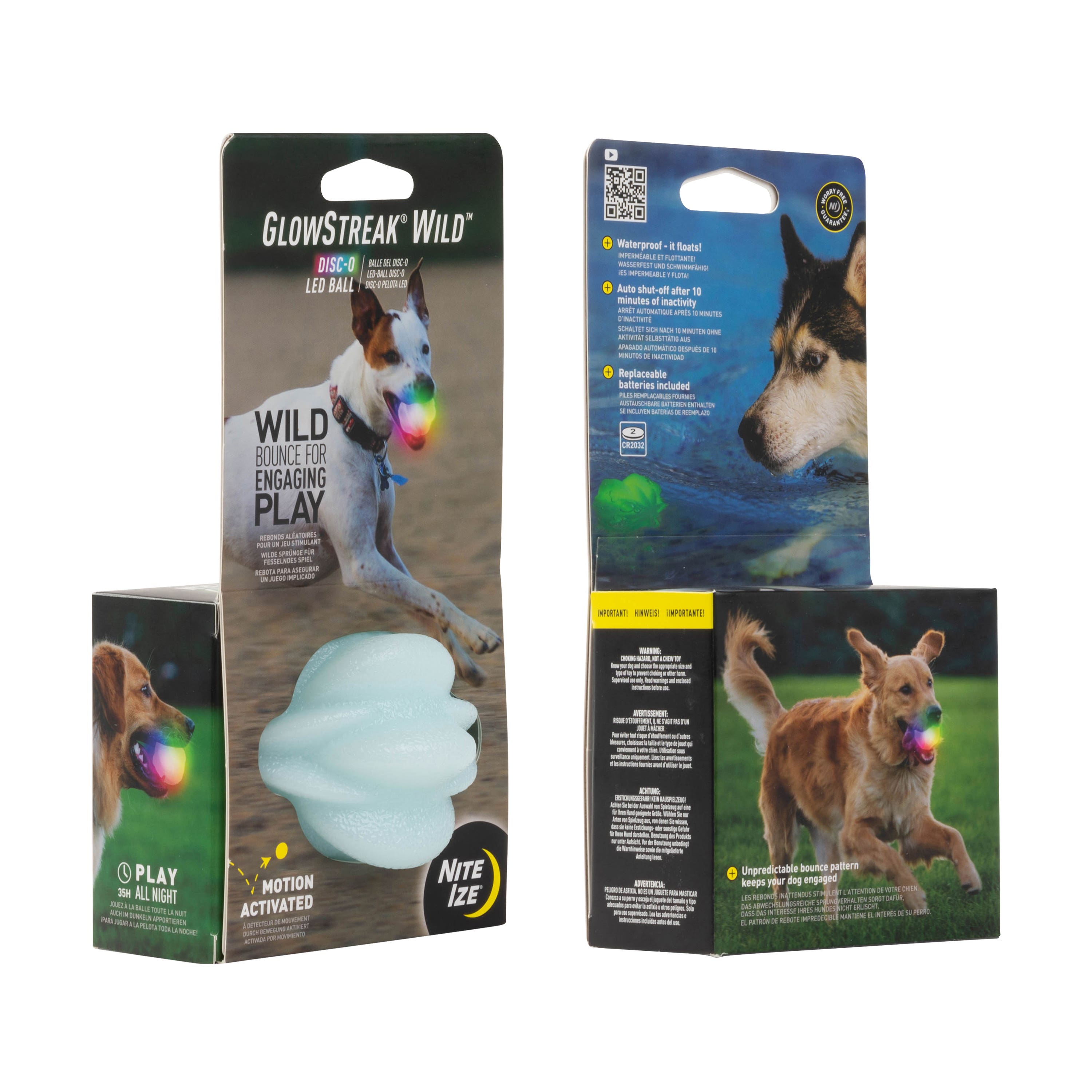 GlowStreak® Wild™ LED Ball - Disc-O: A rugged rubber ball with grippy ridges for unpredictable bouncing, motion-activated color-changing LEDs, and durable, waterproof construction for engaging playtime.