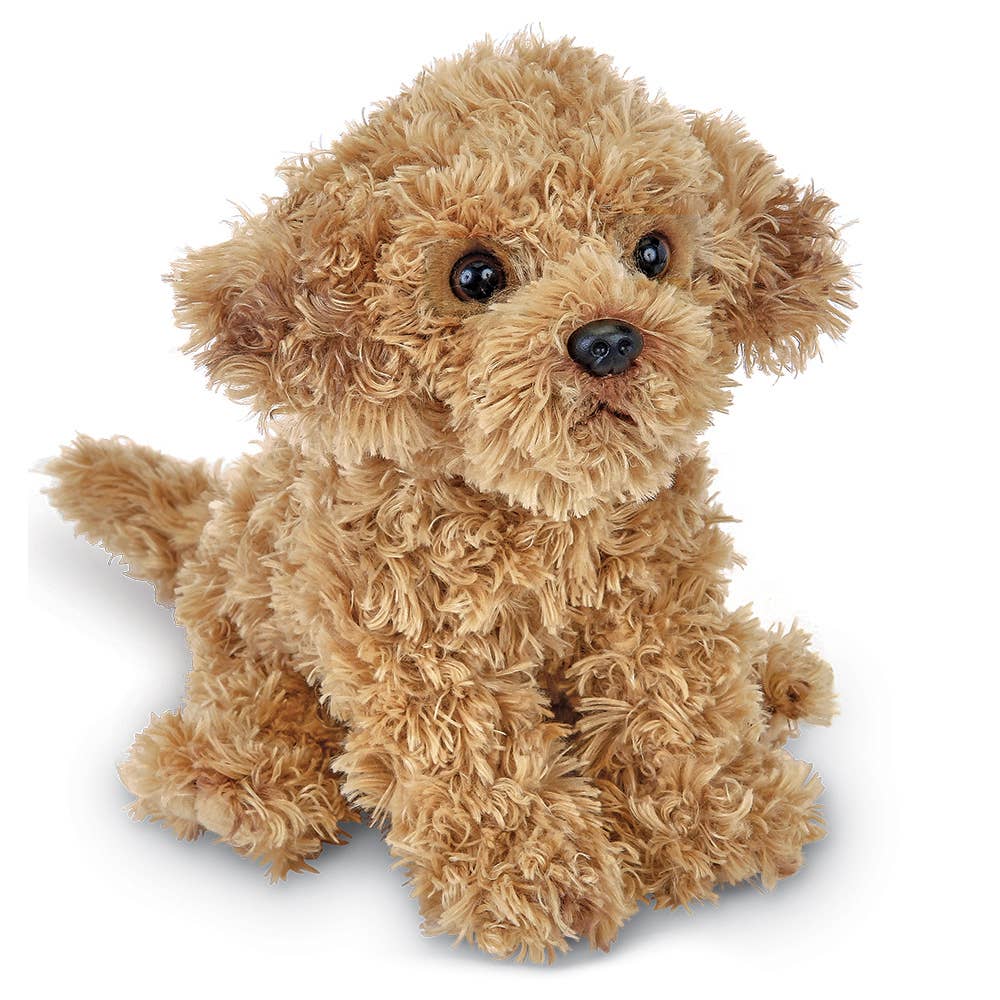 A 6.5-inch stuffed Labradoodle dog toy from the Bearington Collection, featuring a close-up of its adorable face and soft fabric texture.