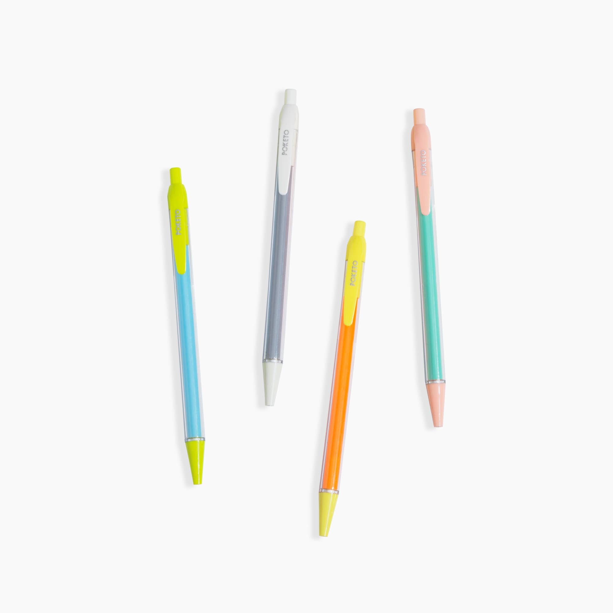 A set of 4 Colorblock Mechanical Pencils with 0.7 mm lead. Each pencil is 5.5 x 0.5. Perfect for jotting down ideas or creating art on the go.