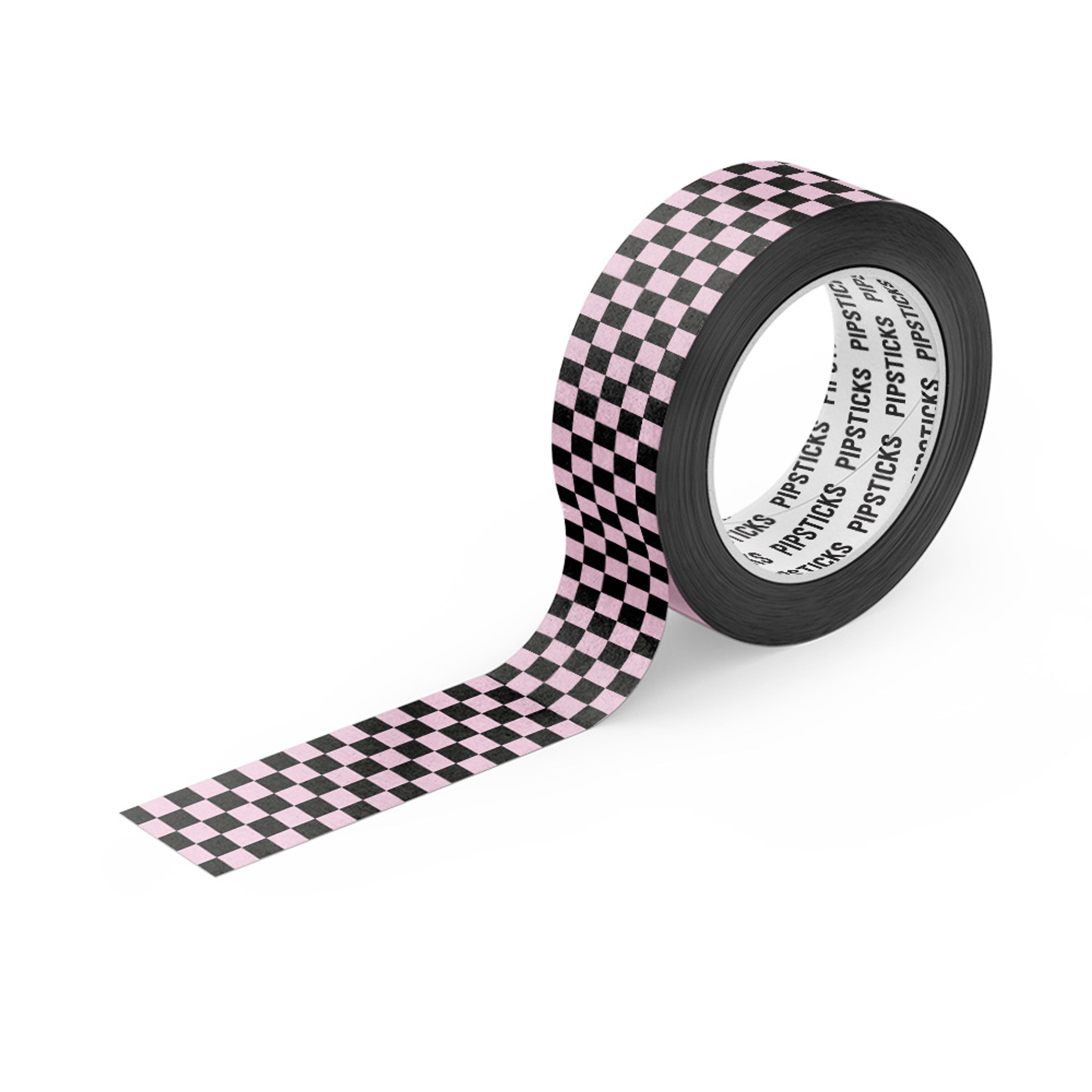 A roll of Pink Up The Check washi tape with black and pink checkered pattern, a stylish fashion accessory for crafting and decorating.