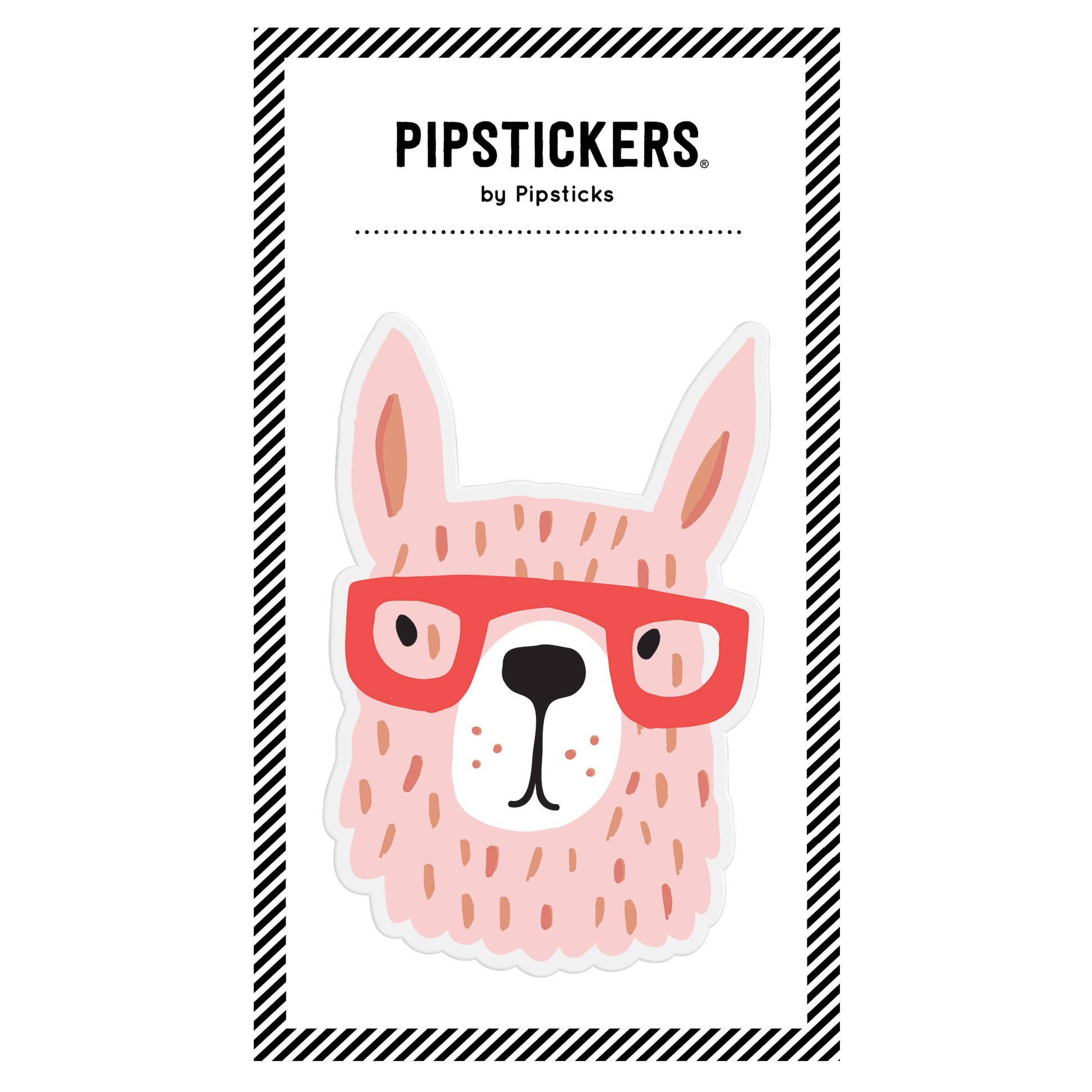 A cartoon alpaca sticker, 4'' x 6'' and 5mm thick, featuring a llama wearing glasses. Ideal for decorating laptops, notebooks, or gifts.