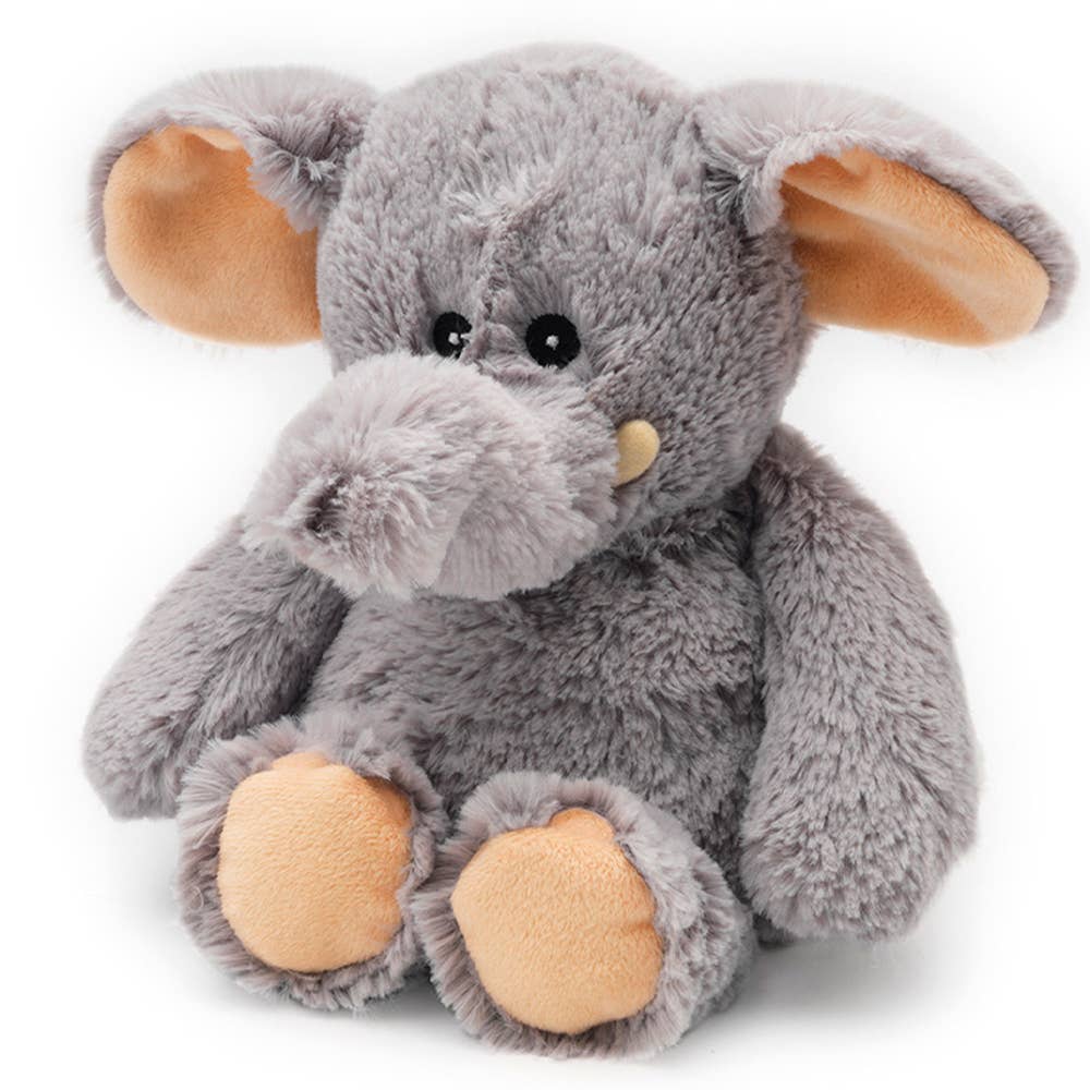 A 13 Warmies® Plush gray elephant toy, ideal for all ages. Microwaveable for warmth, scented with French lavender. Surface clean only.