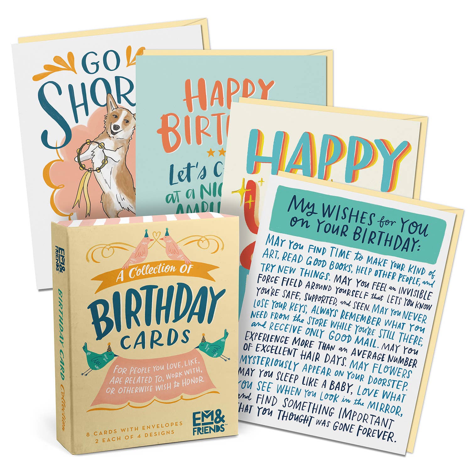 Em & Friends - Birthday Cards, Box of 8 Assorted