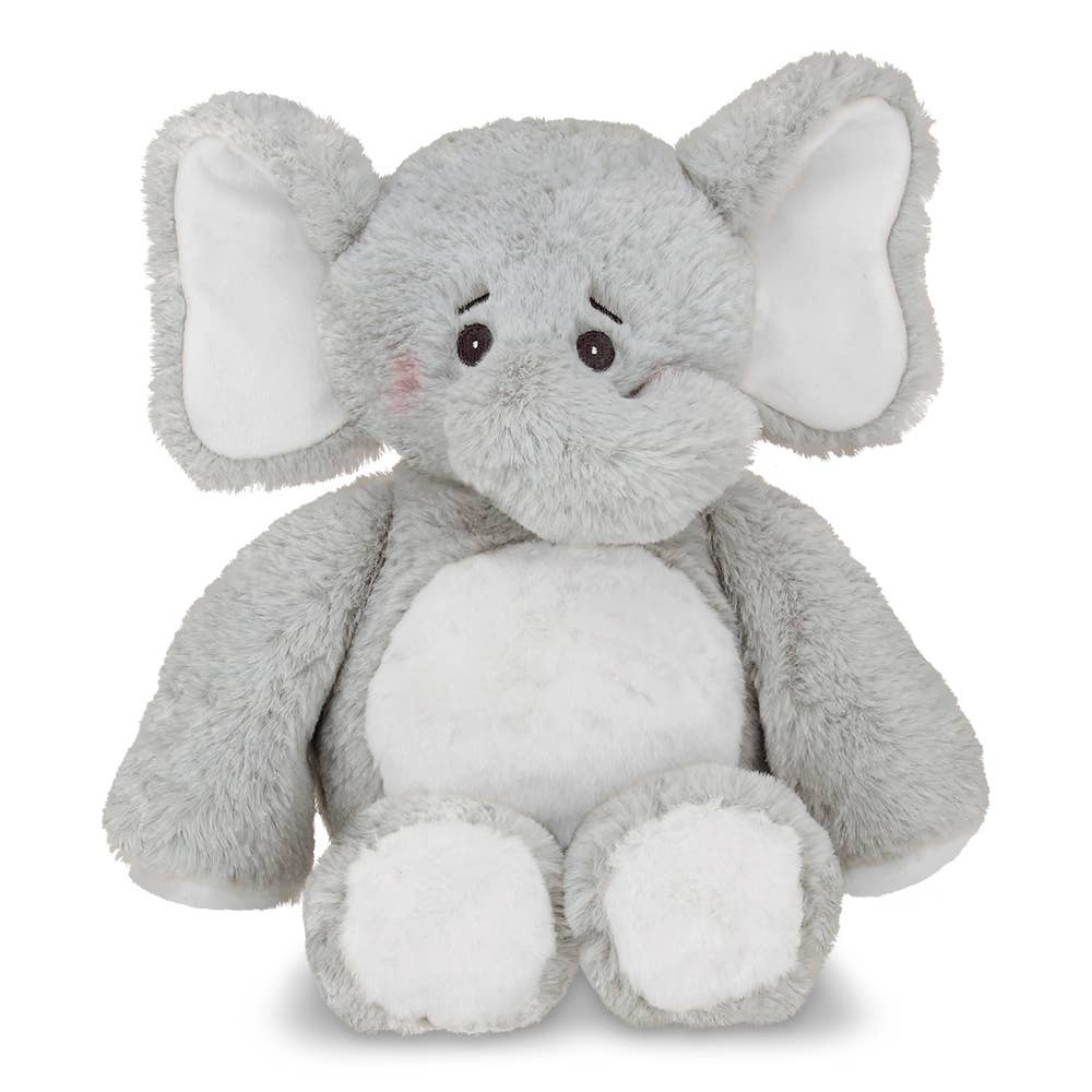 Bearington Collection - Spout Gray Elephant Hugs-A-Lot plush toy, 14 inches. Grey stuffed elephant with furry texture, close-up details, and cute face.