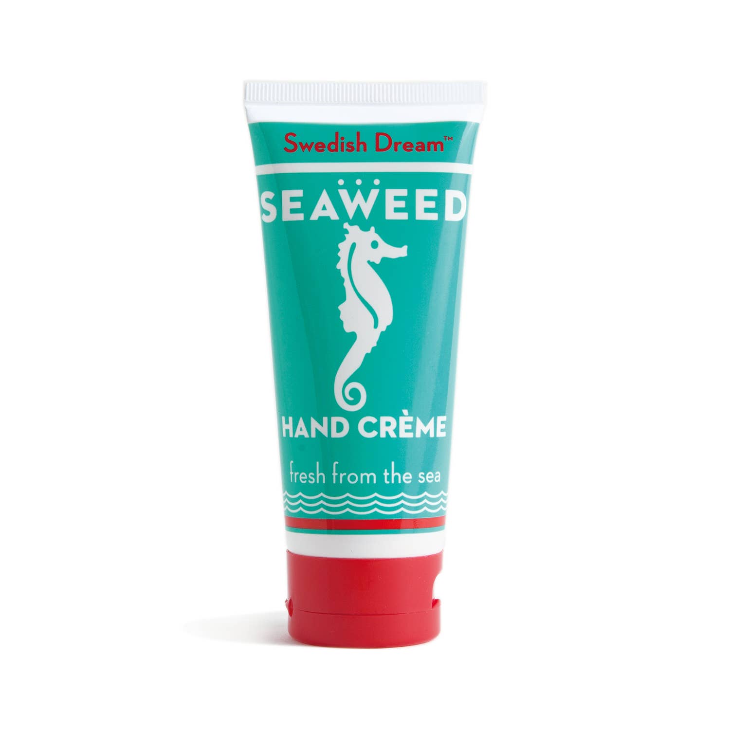 Seaweed Hand Cream by Swedish Dream, a 3 oz. tube featuring 20% natural shea butter, sunflower, lavender, calendula, and olive oils. Phthalate, paraben, sulfate, gluten, and EDTA-free.