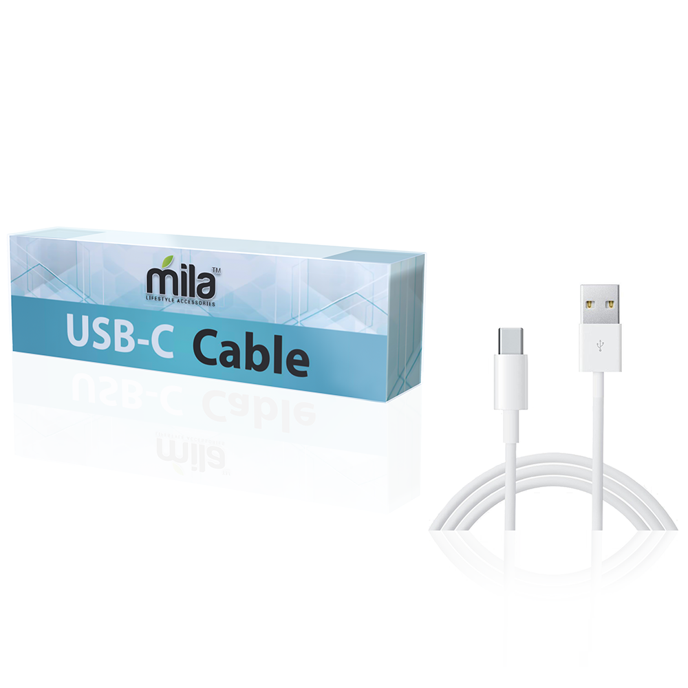 A USB Type-C cable, 3 feet long, with fast charging capabilities. Ideal for data-sync and charging, compatible with USB-C devices. Pack includes 12 individually boxed cables.