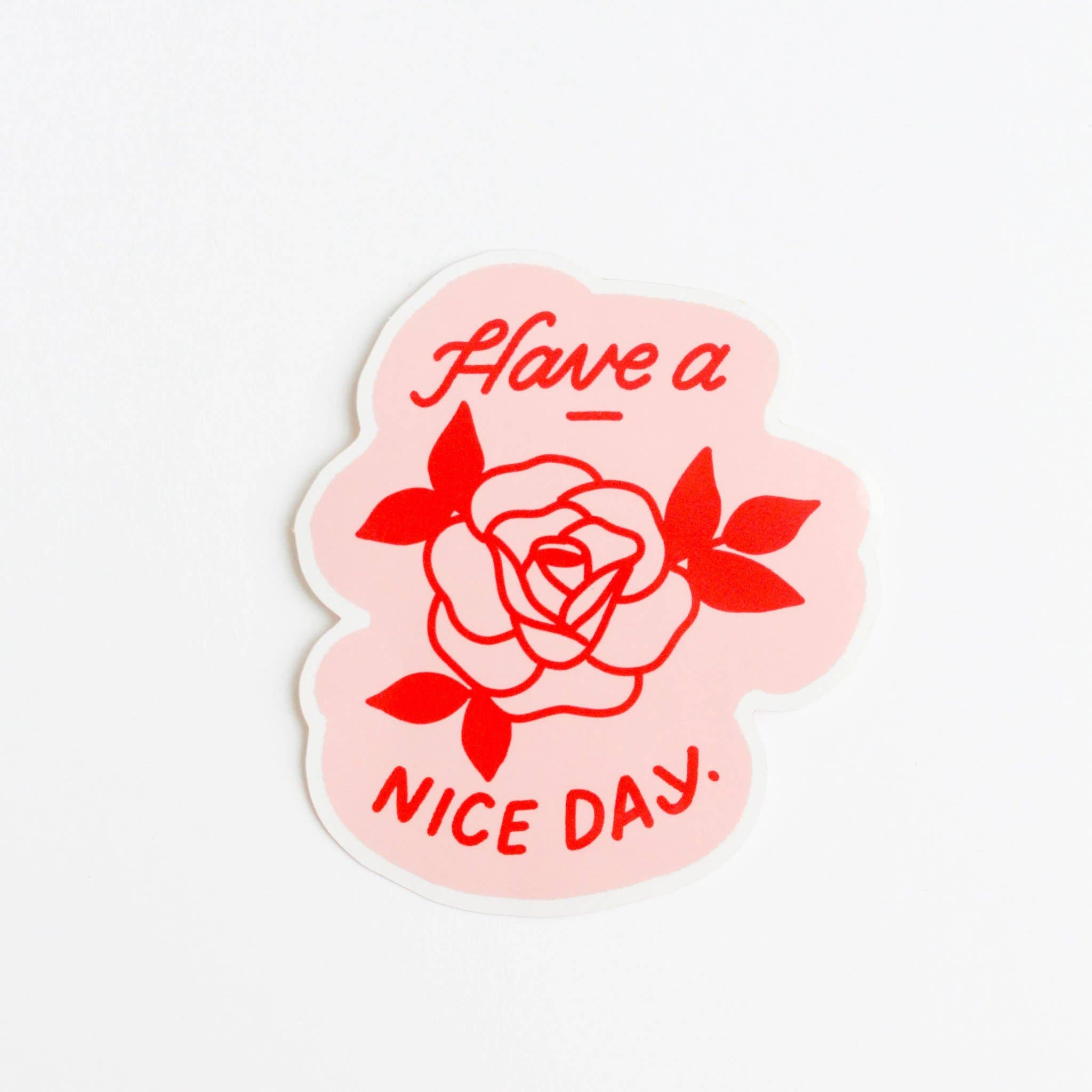 A die-cut Hand Rose Sticker on glossy vinyl, waterproof, 3.1” x 3.7”. Features a rose design with text, ideal for Valentine's Day.