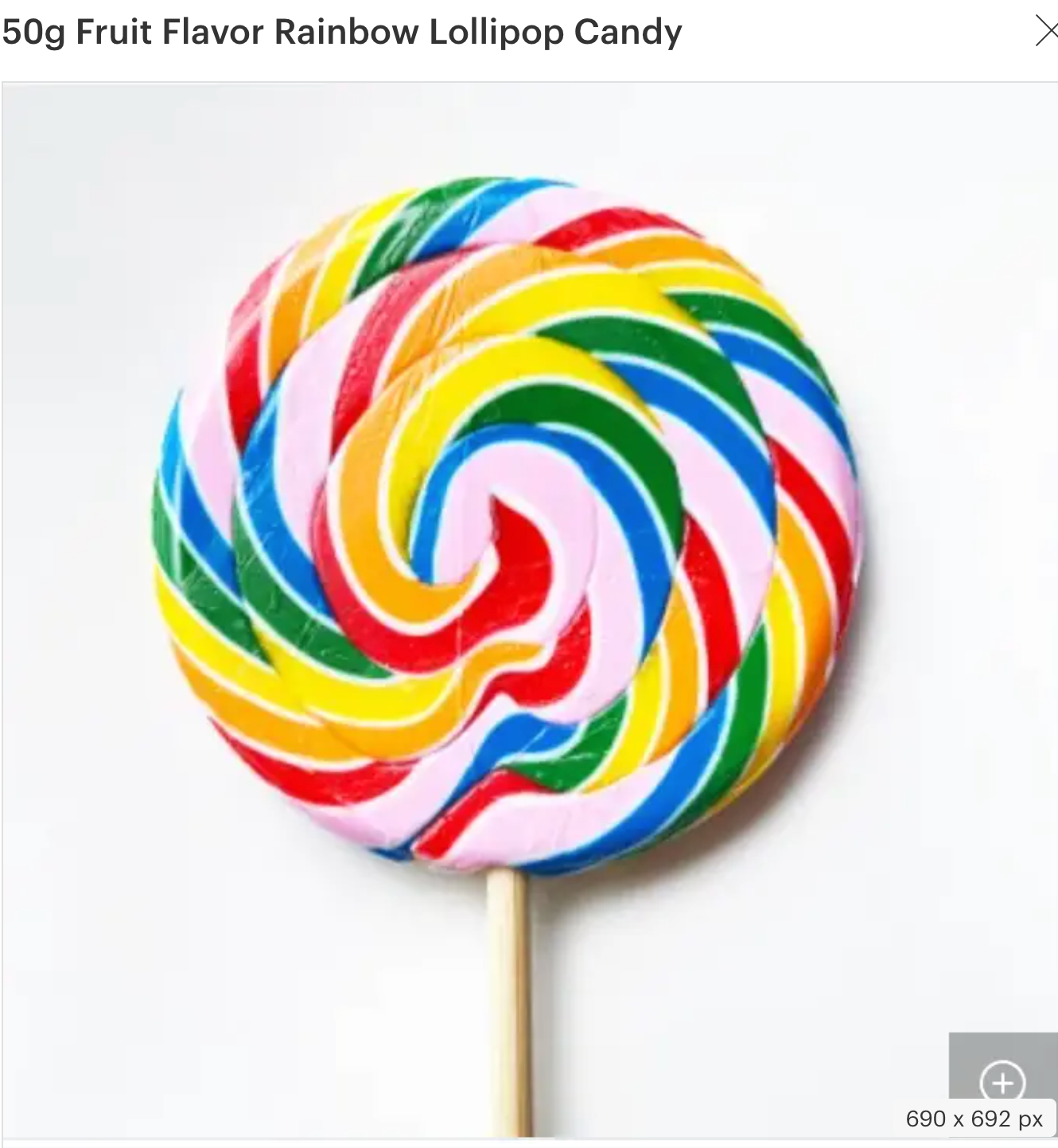 Close-up of a colorful fruit-flavored rainbow lollipop on a stick, ideal for festive occasions like Christmas, Halloween, and Easter. 50g of fluffy, delicious confectionery perfect for gifting.